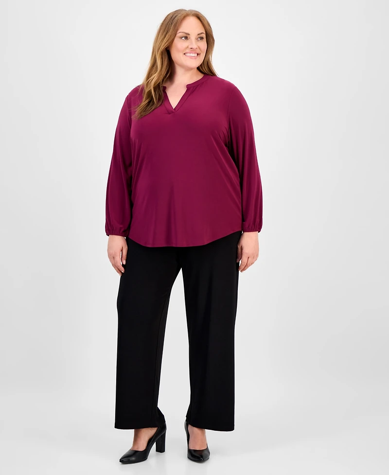 Ak Anne Klein Plus Puff-Sleeve Top