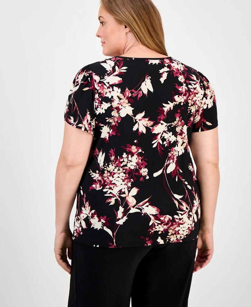 Ak Anne Klein Plus Floral-Print Top