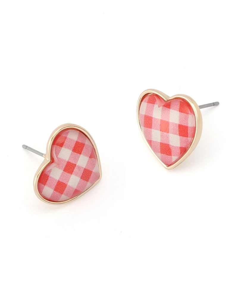 Betsey Johnson Backyard Gingham Heart Stud Earrings