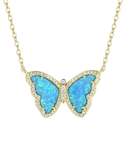 Kamaria Butterfly Necklace with Lab-Grown Opal 14k Gold Plated Sterling Silver