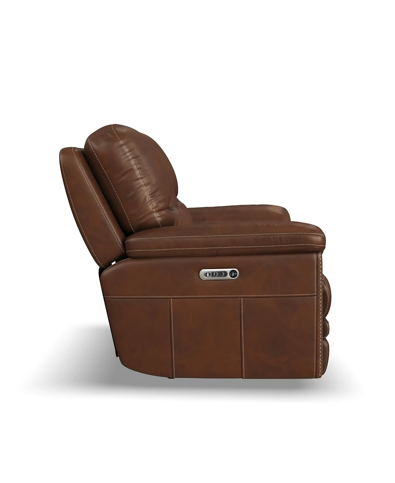 Flexsteel David 78" Pecan Leather Power Reclining Loveseat with Console