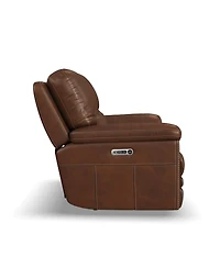 Flexsteel David 78" Pecan Leather Power Reclining Loveseat with Console