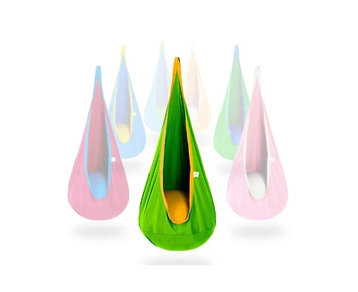 Outree Cotton Kids Pod Swing Seat Blue Pink and Blue,Sensory Swing for Indoor and Outdoor