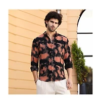 Campus Sutra Men's Obsidian Black & Sienna Brown Smudged-Block Regular Shirt