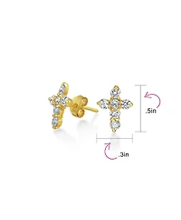 Bling Jewelry Minimalist Petite Religious Small Cz Cross Stud Earrings Cubic Zirconia Gold Plated .925 Sterling Silver
