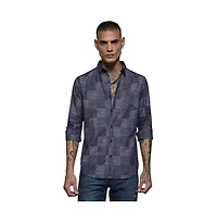 Campus Sutra Men's Steel Blue Heathered Denim Check Shirt