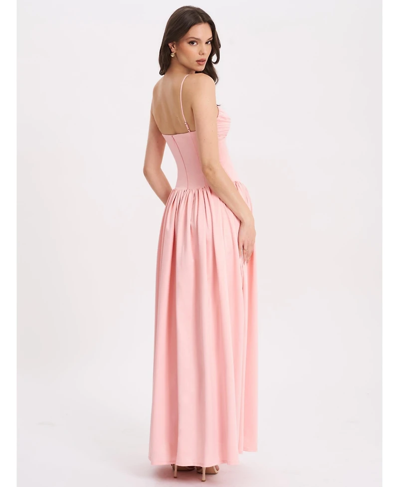 Miss Circle Women's Najwa Baby Pink Ruched Breast Drop Waist Maxi Dress