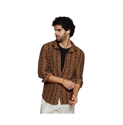 Campus Sutra Men's Chocolate Brown & Onyx Black Xoxo-Tactile Shirt