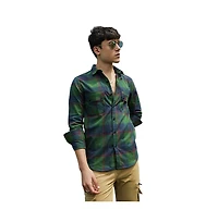 Campus Sutra Men's Forest Green & Indigo Blue Buffalo Check Utility Shirt