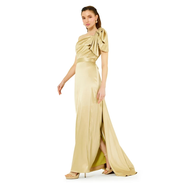 Amri Women's One Shoulder Draped Sleeve Gown