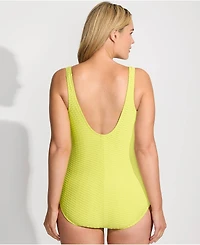 Lands' End Women's Tugless Low Leg Textured One Piece Swimsuit