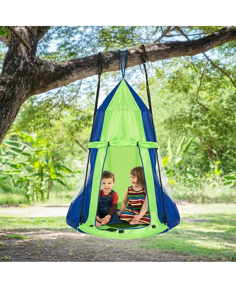 Gymax 40'' Kids Hanging Chair Swing Tent Set Hammock Nest Pod Seat