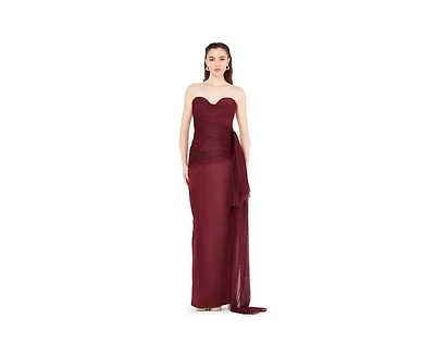 Amri Women's Sweetheart Ruched Tulle Column Gown Crepe