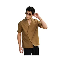 Campus Sutra Men's Camel Brown Asymmetrical Cuban Shirt