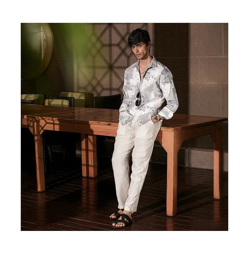 Campus Sutra Men's Moon Grey & Chalk White Artistic-Blur Shirt