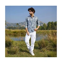 Campus Sutra Men's Steel Blue Stroked-Petals Shirt