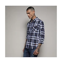Campus Sutra Men's Navy Blue Tartan Plaid Shirt