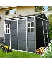Mondawe 8 x 6 ft Resin Outdoor Storage Shed with Floor & Two Windows Lockable Door
