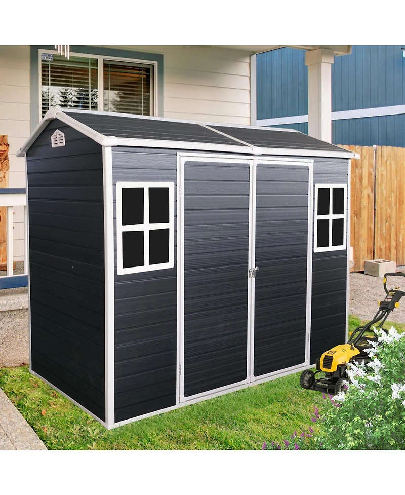 Mondawe 4x8ft Resin Outdoor Storage Shed with Two-Window and Double-Door