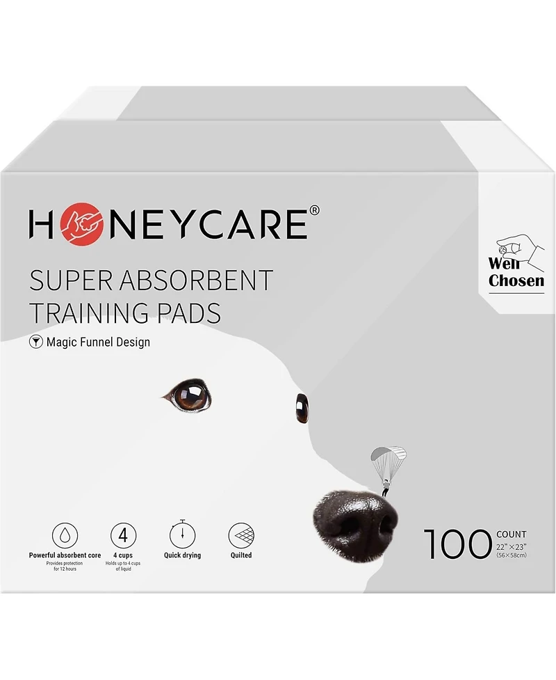 HoneyCare Magic Funnel All-Absorb Dog Puppy Potty Training Pads, 5-Layer Leak-Proof Ultra Absorb Eliminating Urine Odor Pet Pad, 22x23 inch, 200ct
