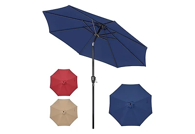 Flynama One 10ft Outdoor Market Patio Umbrella with 8 Sturdy Ribs, Tilt/Crank Push Button for Garden, Deck