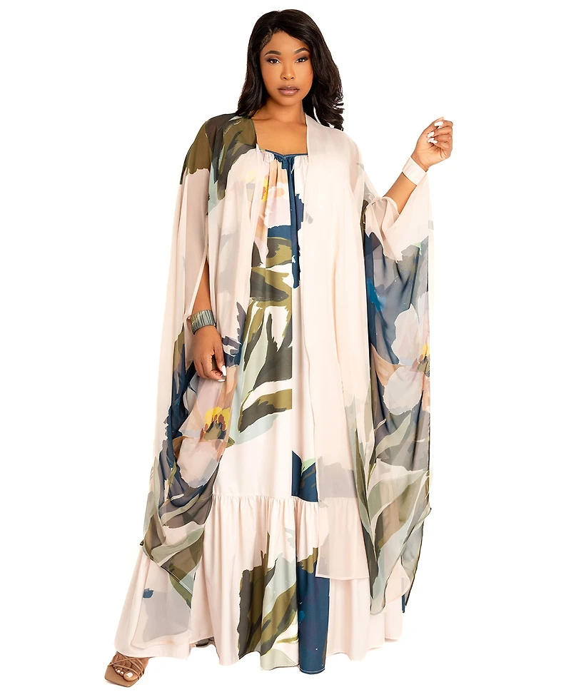 Buxom Couture Plus Size Floral Robe with Wrist Band