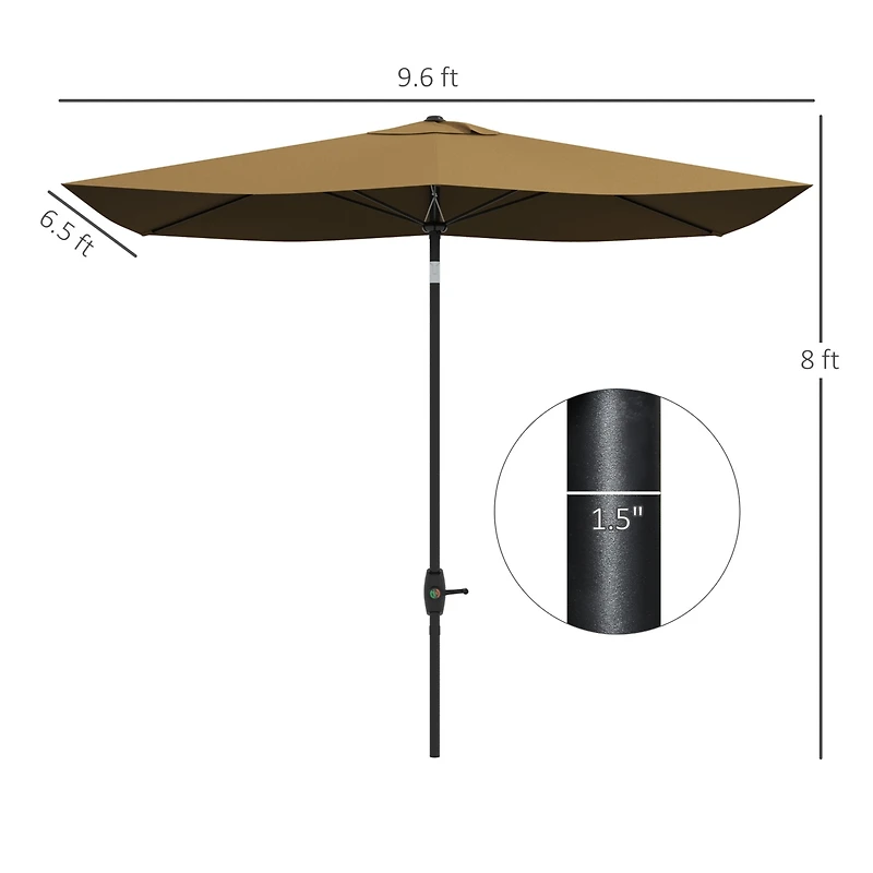 Flynama Outsunny 6.5' x 10' Rectangular Market Umbrella, Patio Outdoor Table Umbrella with Crank and Push Button Tilt
