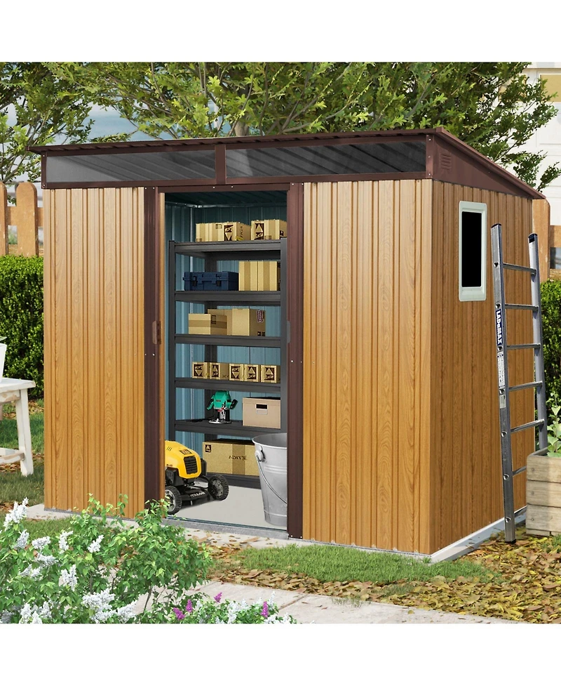 Mondawe 8ftx6ft Outdoor Metal Storage Shed with Window,Transparent plate and lockable sliding door