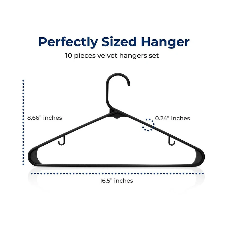 SereneLife 10 Pcs. Plastic Hangers - Non-Slip, Sturdy, and Heavy Duty Coat Set with 360° Swivel Hook for Clothes (Black