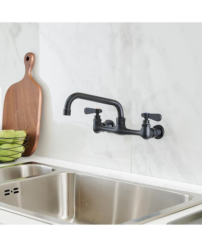 2-Handle Wall Mount Kitchen Faucet With 8 Inch Swivel Spout 8" Center In Polished Chrome