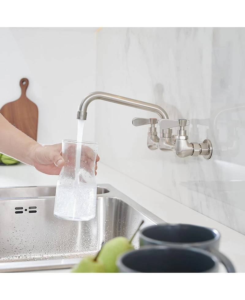 2-Handle Wall Mount Kitchen Faucet With 8 Inch Swivel Spout 8" Center Polished Chrome