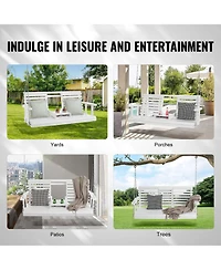 Slickblue Sturdy Wooden Swing Bench with Chains for Porch Garden Deck or Courtyard Use