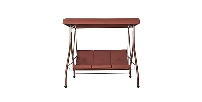 Slickblue 3-Seat Patio Swing Chair with Adjustable Canopy Removable Cushion and Steel Frame