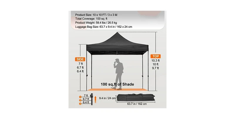 Slickblue Pop Up Canopy Tent Outdoor Gazebo with Removable Sidewalls Wheeled Bag Waterproof