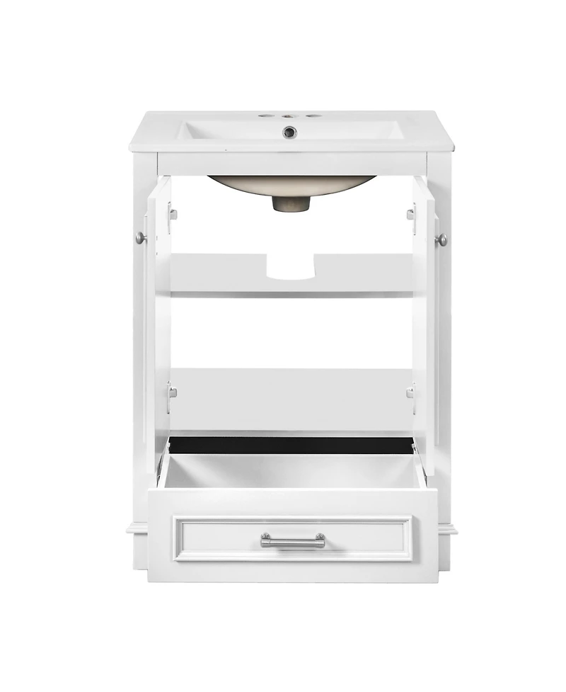Casainc 24" Freestanding Vanity with Sink, Silver Handles, Soft-Closing Doors
