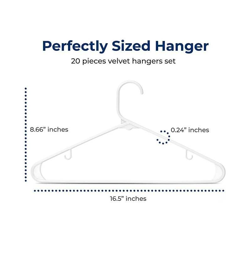 SereneLife 20 Pcs. Plastic Hangers - Non-Slip, Sturdy, and Heavy Duty Coat Set with 360° Swivel Hook for Clothes (White)