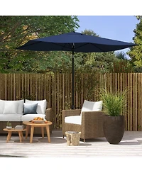 Outsunny 6.5' x 10' Rectangular Market Umbrella, Patio Outdoor Table Umbrella with Crank and Push Button Tilt