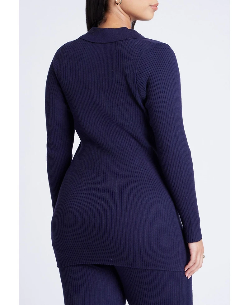 Eloquii Women's Button Front Long Ribbed Cardigan