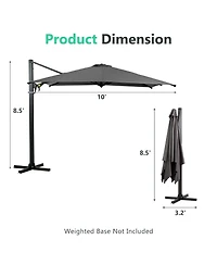 10 Ft Cantilever Patio Umbrella with 360° Rotation & Tilt Adjustment, Square Outdoor Offset Umbrella with Aluminum Pole