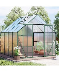 Mondawe 8x8FT Aluminum Double Door Polycarbonate Greenhouse with Raised Base and Anchor