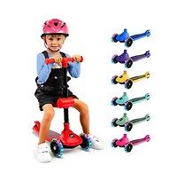 3-Wheel Foldable Kids Scooter - Child Toy Scooter with Built-in Led Wheel Lights, Foldable Seat, and Easy Maneuvering Lean-to-Steer Technology (Red)