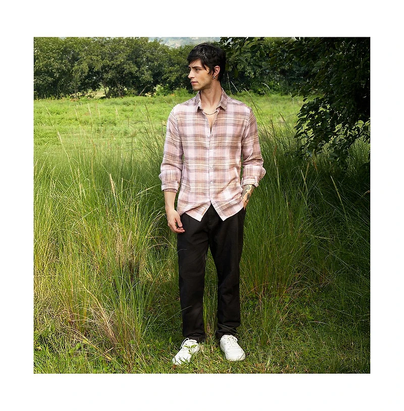 Campus Sutra Men's Venetian Red & Coin Grey Vignette-Checkered Oversized Shirt
