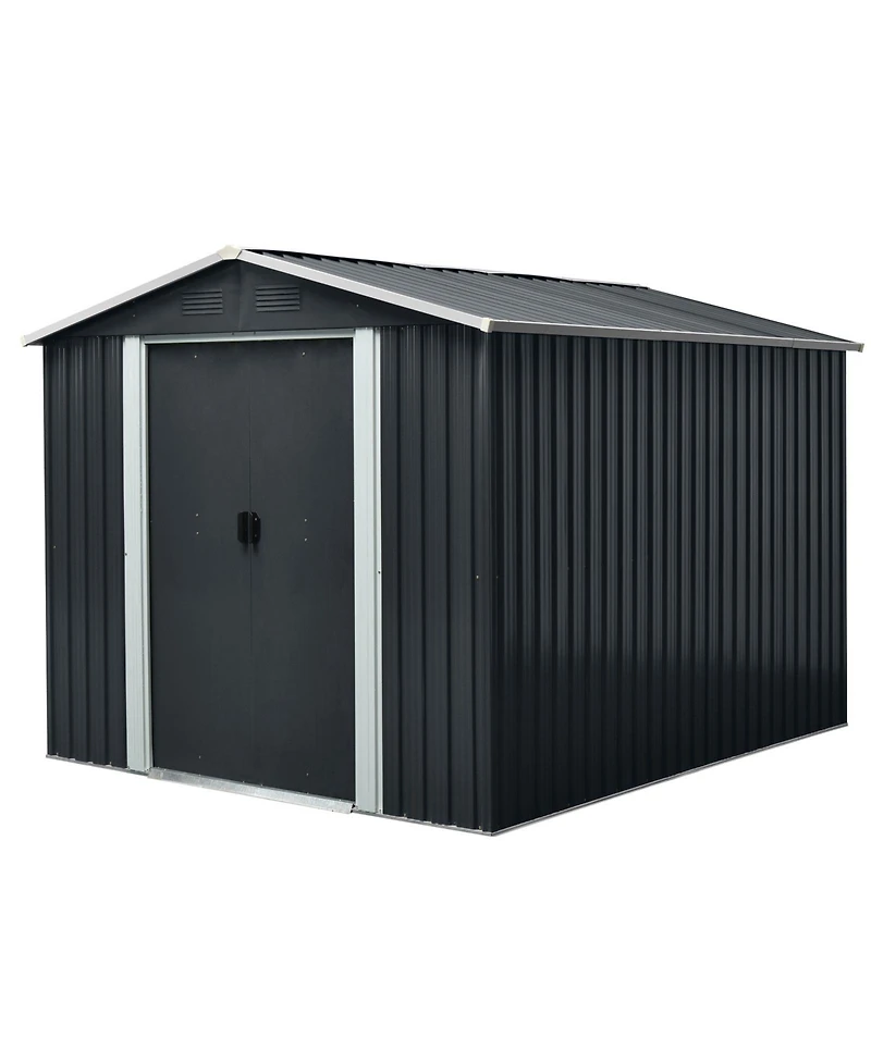 Mondawe 8ft x 10ft Outdoor Metal Storage Shed with meatl foundation and Sliding Door