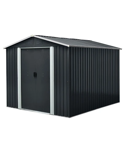 Mondawe 8ft x 10ft Outdoor Metal Storage Shed with meatl foundation and Sliding Door