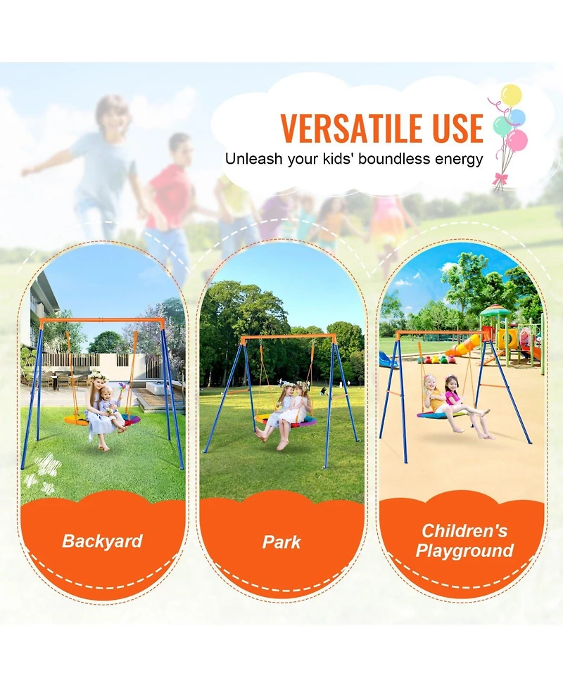 Slickblue Swing Sets for Backyard Saucer Swing Seat A-Frame Metal Stand
