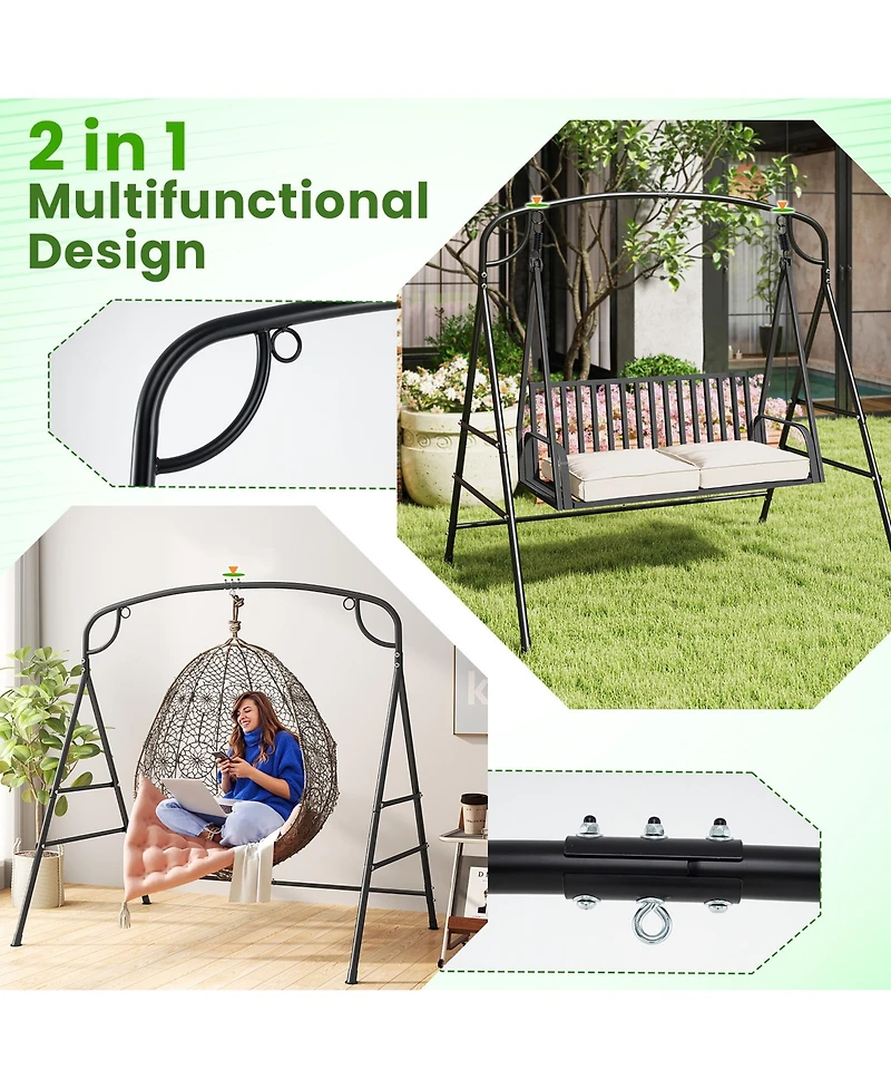 Gymax Swing Stand for Porch Heavy-Duty Metal Swing Frame w/ 2 Hanging Rings