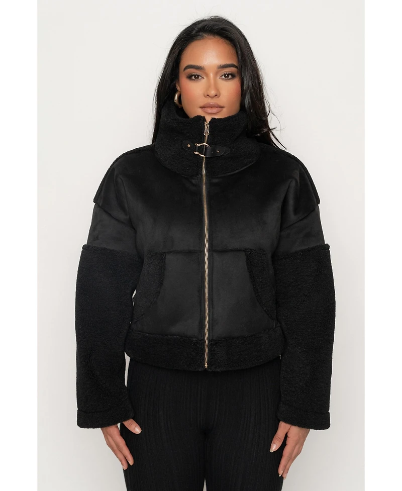 Jluxlabel Women's Suede And Sherpa Jacket