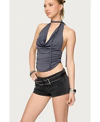 Edikted Women's Two Piece Cowl Neck Scarf Halter Top