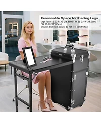 Byootique Aluminum Rolling Nail Table with Train Case Cosmetic Organizer Black