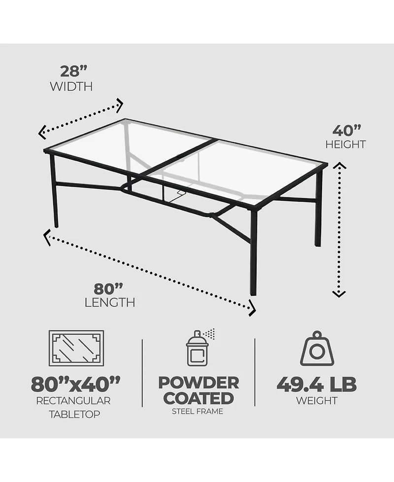 Four Seasons Courtyard Sunny Isles Tempered Glass Top Patio Dining Table, Black